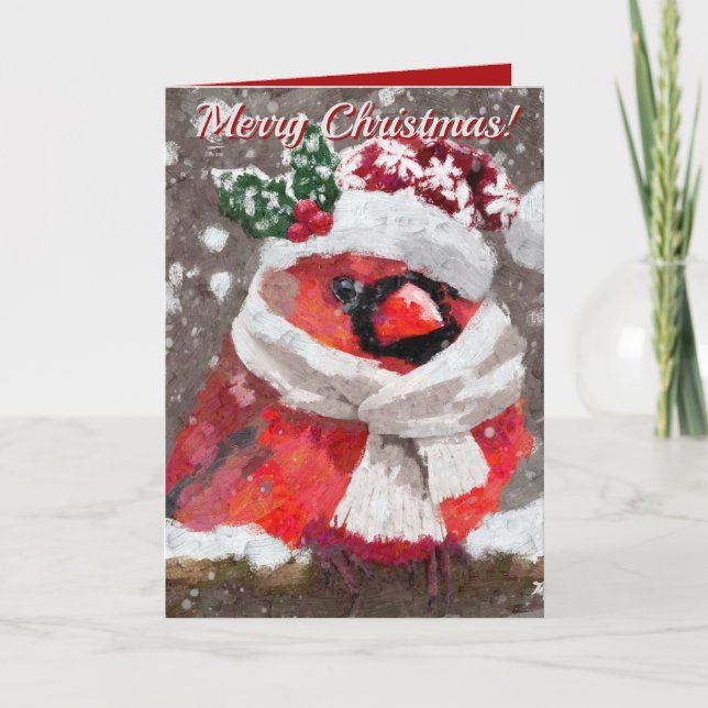 Carte Cardinal Bird Scarf Casquette Snow Holiday (Devant)