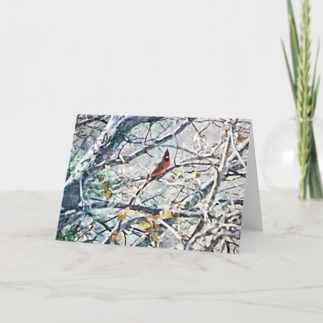 Carte Cardinal Bird SnowTree Art Note Card (Devant)