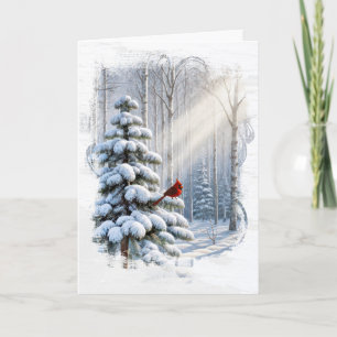 Carte Cardinal de Noël dans un pin d'hiver