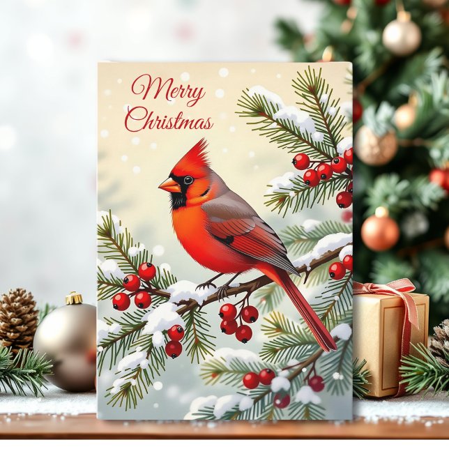 Carte Cardinal de Noël sur une branche enneigée (Créateur téléchargé)