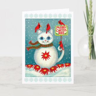 Carte Cardinal oiseau neige de Noël Poinsettia bonhomme