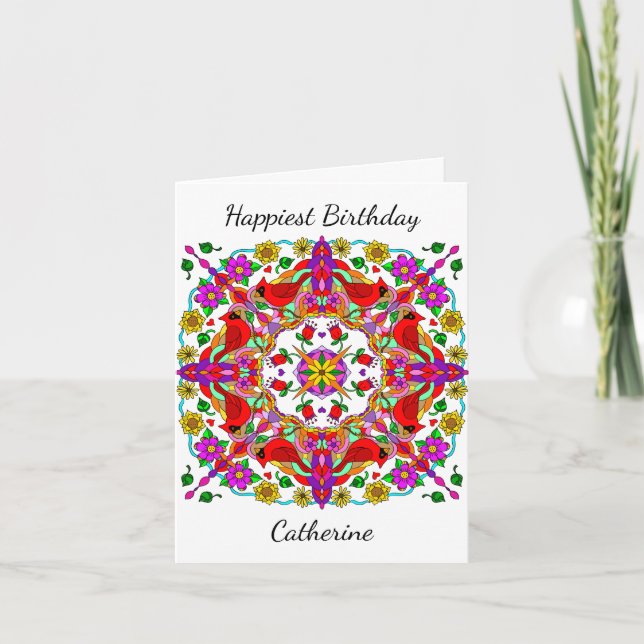 Carte Cardinal personnalisé et fleurs Mandala Anniversai (Devant)