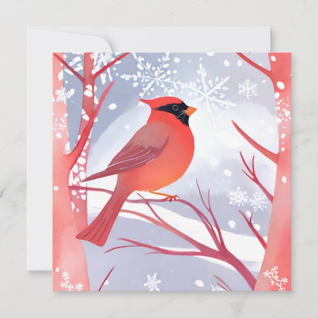 Carte Cardinal rouge | Belle peinture à l'aquarelle (Devant)