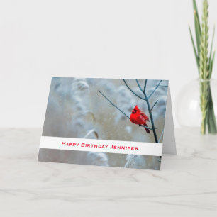 Carte Cardinal Rouge en hiver Nature Photo Anniversaire