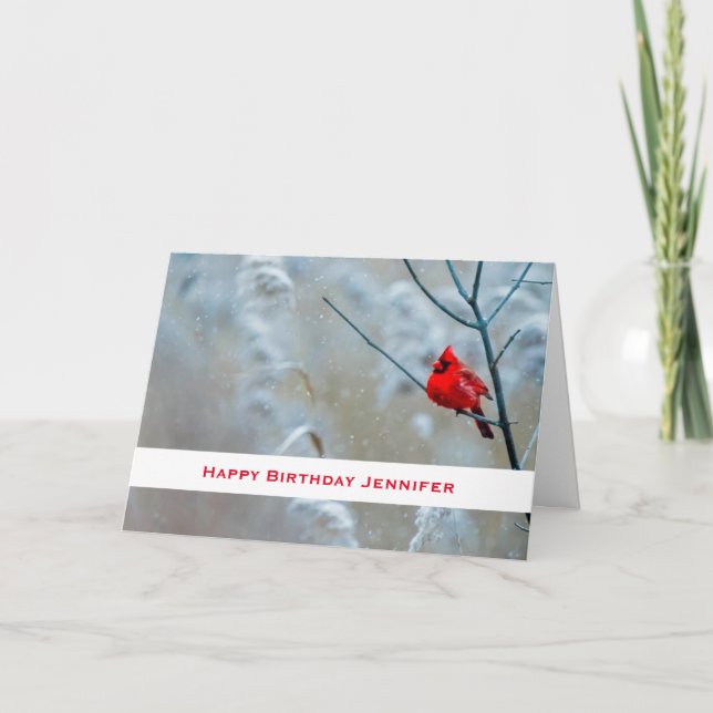 Carte Cardinal Rouge en hiver Nature Photo Anniversaire (Devant)