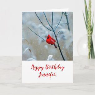 Carte Cardinal Rouge en hiver Nature Photo Anniversaire
