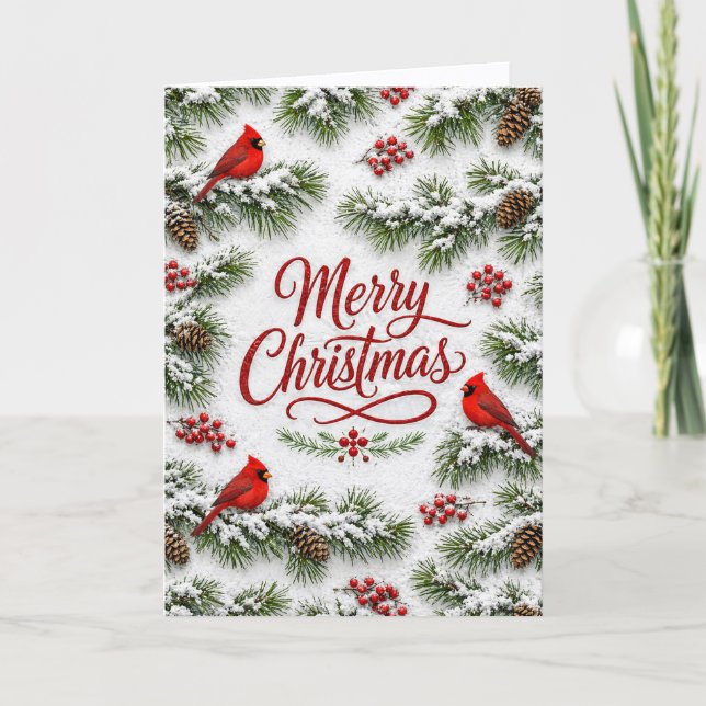 Carte Cardinal Rouge enneigé Noël Épigée (Devant)
