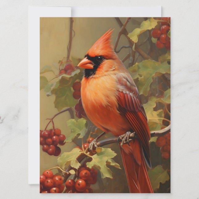 Carte Cardinal rouge et baies sauvages (Devant)