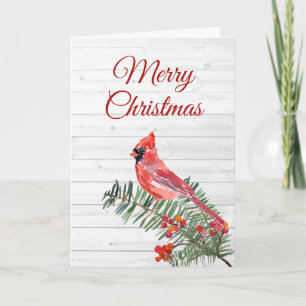 Carte Cardinal rouge rustique Joyeux Noël