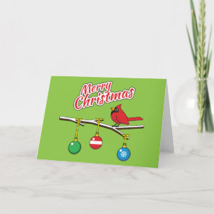Carte Cardinal rouge sur une branche nue de Noël - Joyeu