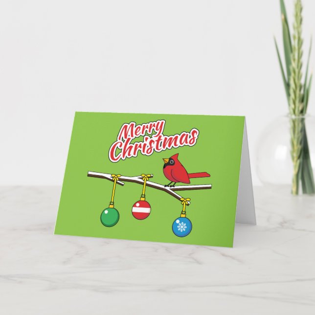 Carte Cardinal rouge sur une branche nue de Noël - Joyeu (Devant)
