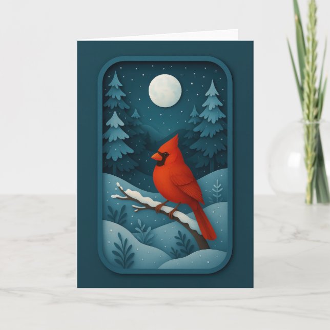 Carte Cardinal sous la Lune dans la Forêt d'Hiver (Devant)