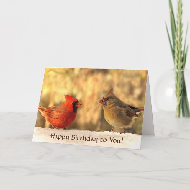 Carte Cardinaux en automne Anniversaire (Devant)