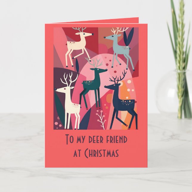 Carte Caribou de Noël Rose Kitsch Rétro Design Moderne (Devant)