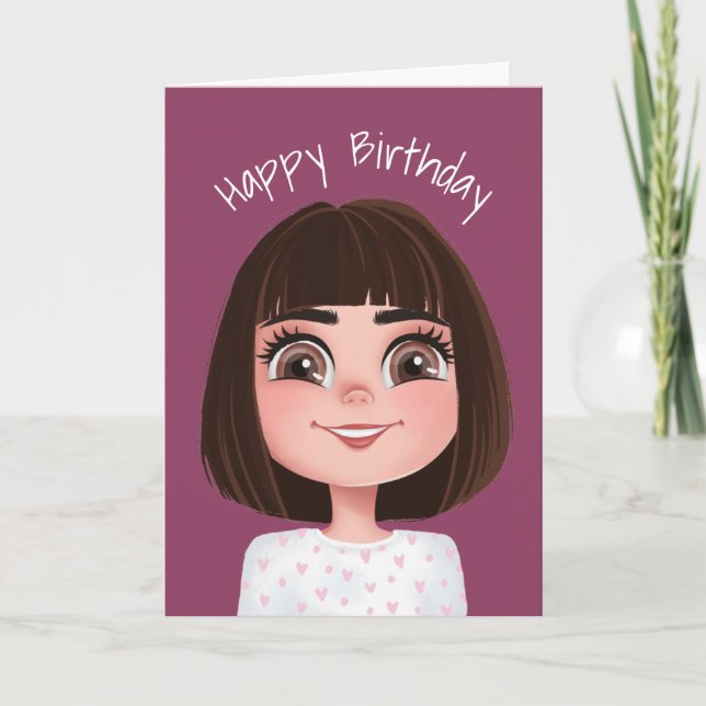 Carte Caricature Anniversaire Fille Aux Grands Yeux (Devant)