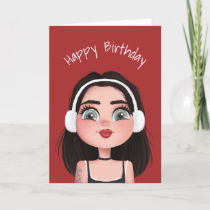 Carte Caricature Anniversaire Fille Avec Casque