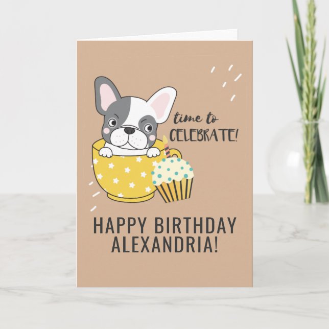 Carte Caricature Chien mignon Cupcake Bougie Joyeux Anni (Devant)
