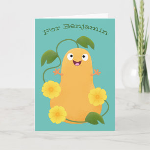Carte Caricature citrouille gourde en beuret joyeux