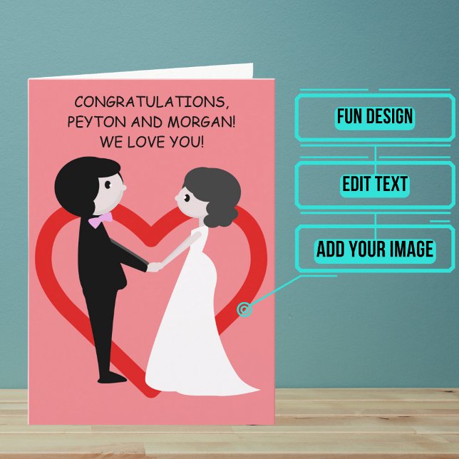 Carte Caricature Couple Wedding Day Félicitations (Send your love and congratulations with a modern and unique twist.)