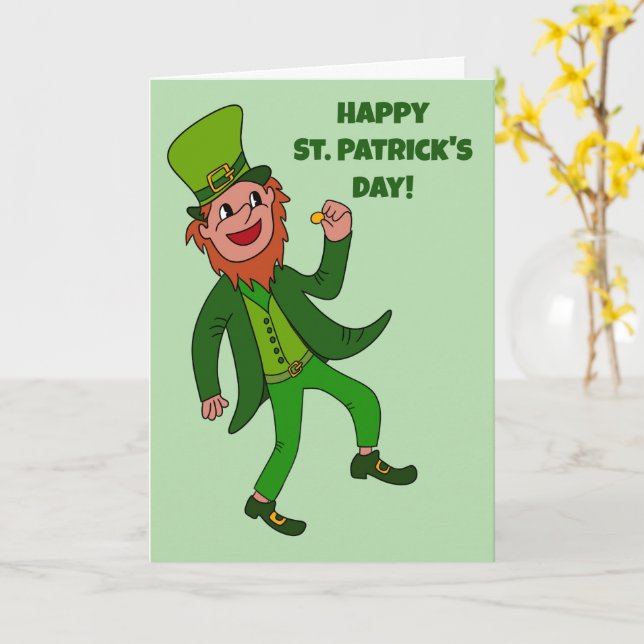 Carte Caricature Cute Leprechaun St. Patrick's Day (Fleur jaune)