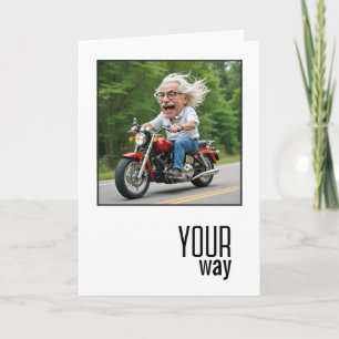 Carte Caricature d'anniversaire Vieux homme sur une moto