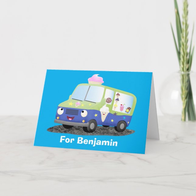 Carte Caricature de camion de glace joli (Devant)