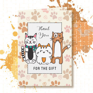 Carte Caricature de chat de Kawaii amusante disant Merci