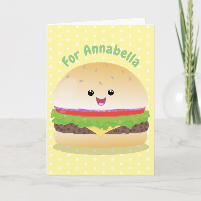 Carte Caricature de hamburger kawaii joyeux (Devant)