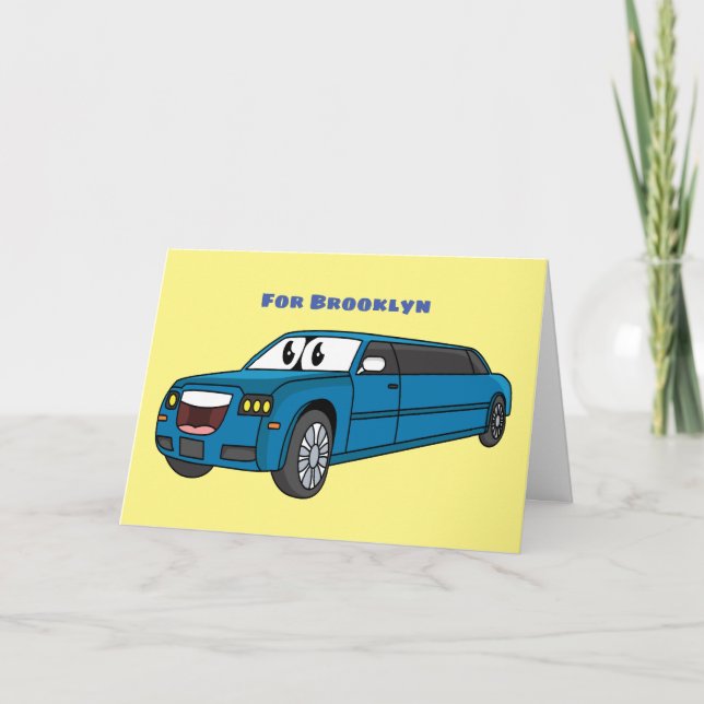 Carte Caricature de la Limousine bleu mignonne (Devant)