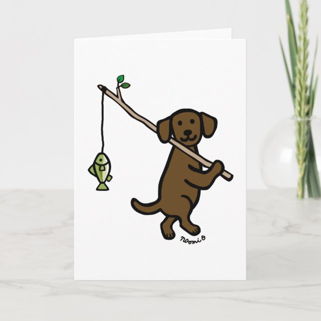 Carte Caricature de pêche au chocolat Labrador (Devant)
