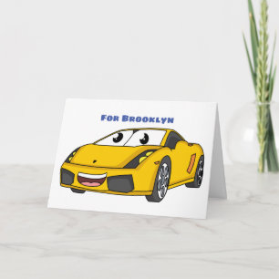Carte Caricature de voiture sport jaune joyeux