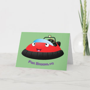 Carte Caricature d'hovercraft rouge joyeux