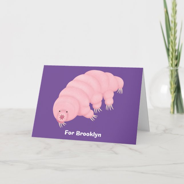 Carte Caricature d'ours d'eau tardigrade rose mignon (Devant)