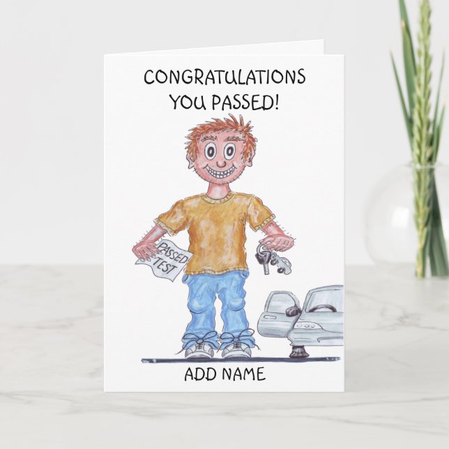 Carte Caricature d'un homme heureux ayant réussi l'exame (Devant)