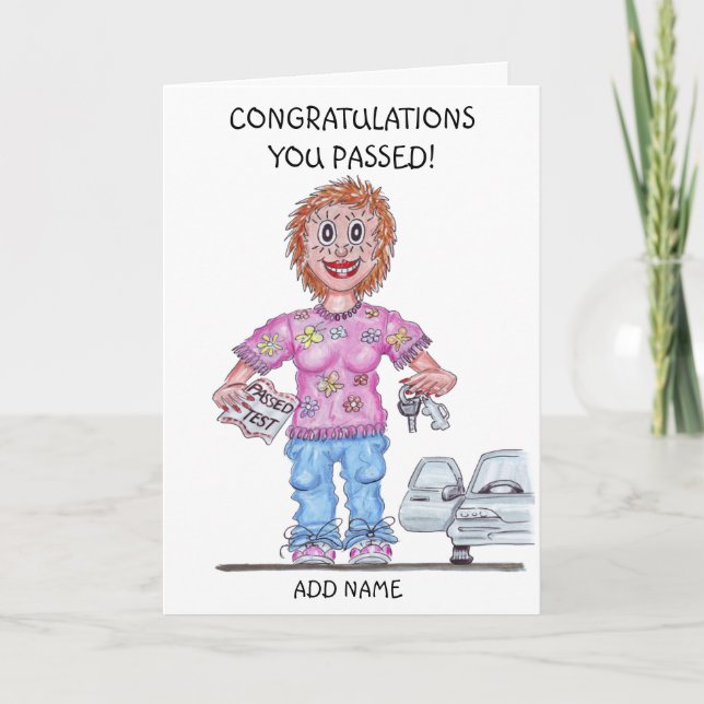 Carte Caricature d'une femme ayant réussi l'examen de co (Devant)