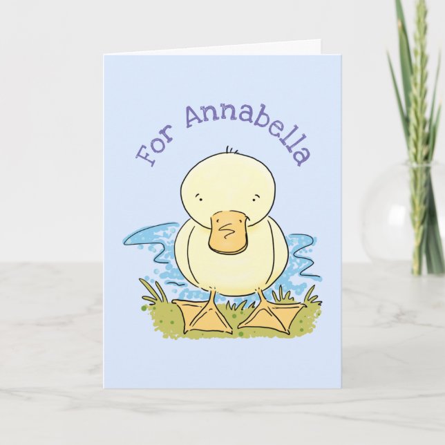 Carte Caricature jaune mignon pour canard bébé (Devant)