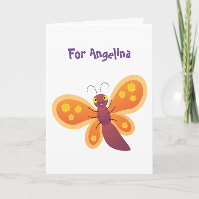 Carte Caricature joli papillon orange (Devant)