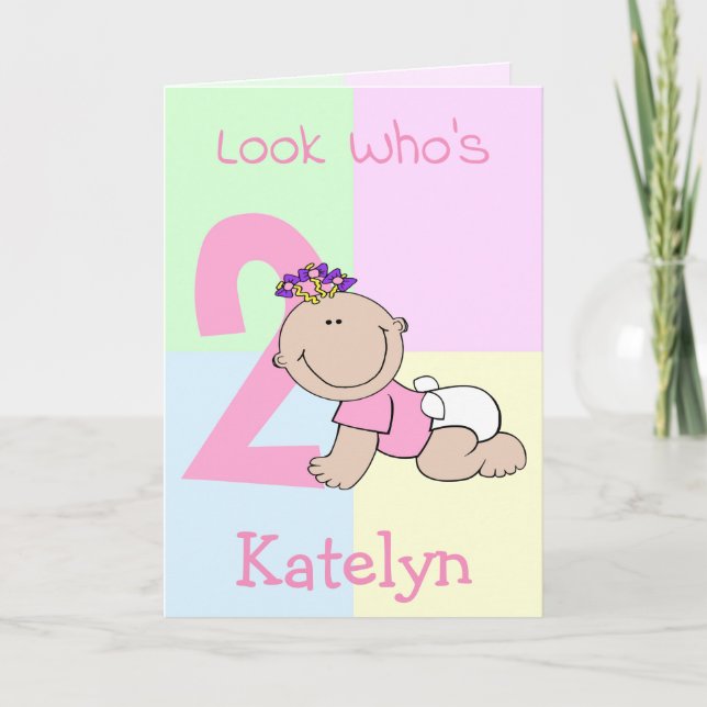 Carte Caricature mignonne Baby Girl 2e anniversaire (Devant)