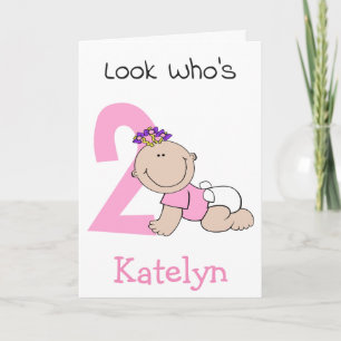 Carte Caricature mignonne Baby Girl 2e anniversaire