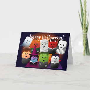 Carte Caricature mignonne Halloween Monster Créatures