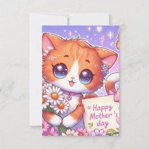 Carte Caricature Orange Kitten Bonne fête des mères