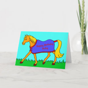 Carte Caricature Pony avec message sur le tapis Annivers