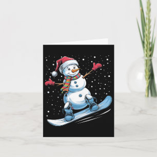 Carte Caricature Snowboard Snowman Avec Santa Hat Christ