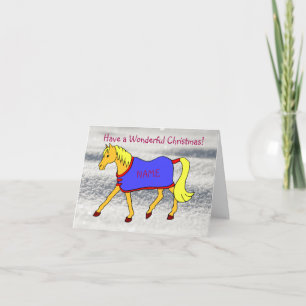 Carte Caricature Trotting Pony sur Noël de neige