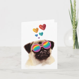 Carte Carlin Chien avec Coeurs Saint-Valentin