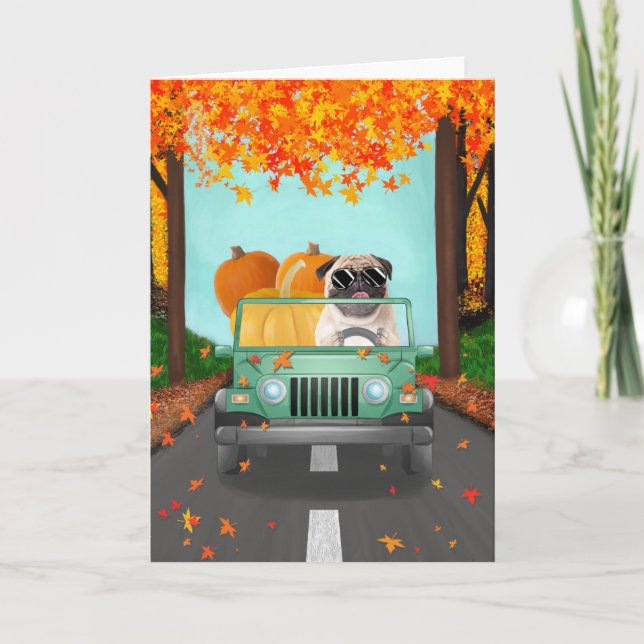 Carte Carlin chien Citrouille d'automne (Devant)