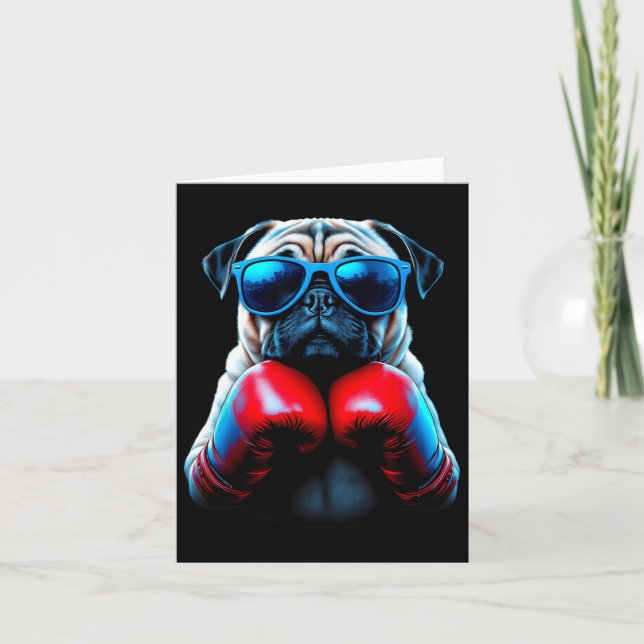 Carte Carlin de boxe Chien Cool de kickboxing (Devant)