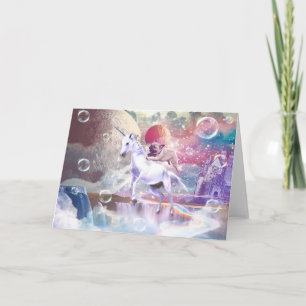 Carte Carlin de galaxie arc-en-ciel équitation licorne d