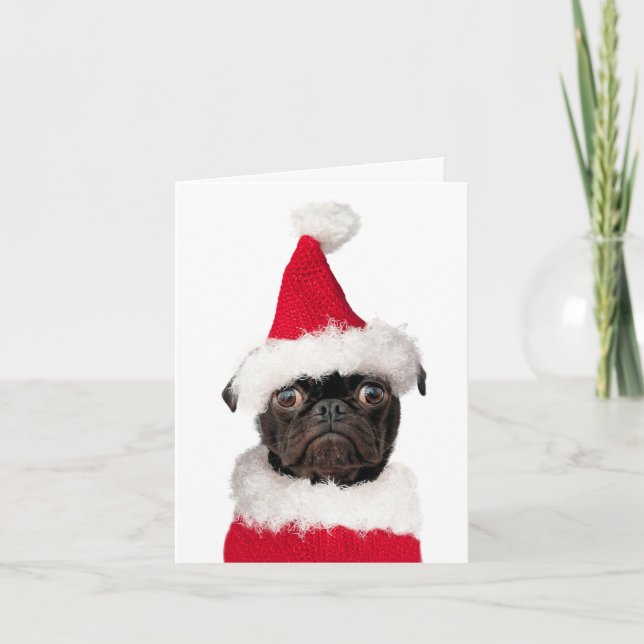 Carte Carlin de Noël Puppy Père Noël Joyeux Pugmas (Devant)