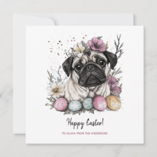 Carte Carlin de Pâques mignon rustique aquarelle floral